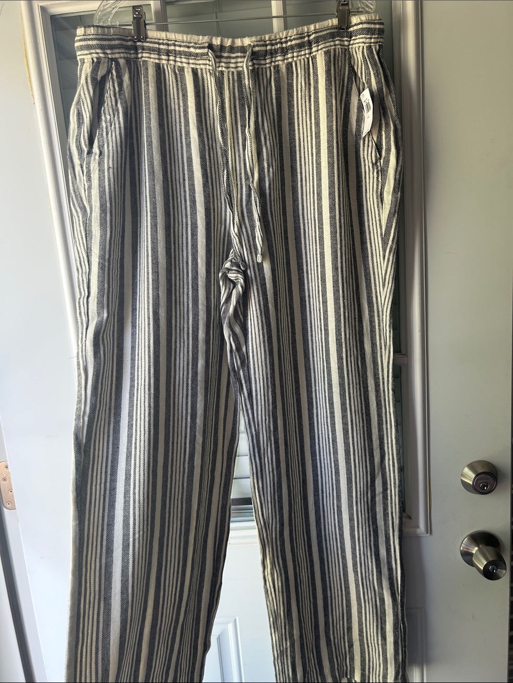 Old Navy Women Black & Off White Vertical Stripe Linen Pants Large Tall